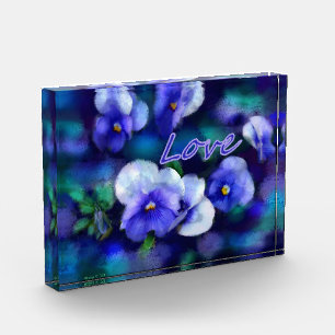 Bloc Photo Blocs acrylique Pansies bleues 'Amour' Floral