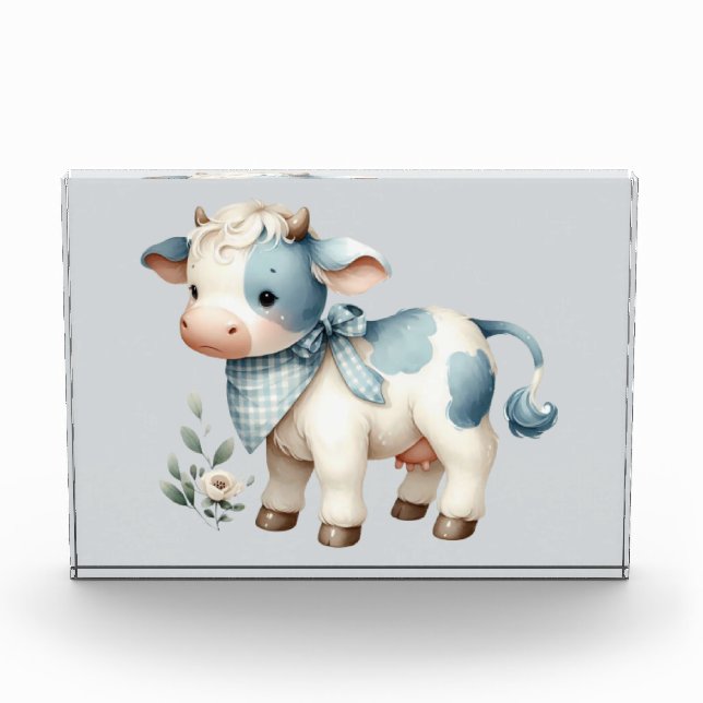 Bloc Photo Blue Gingham Baby Cow Pastel Farm Aesthetic (Devant)