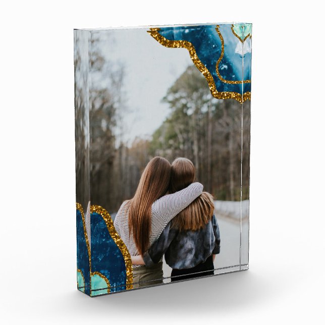 Bloc Photo Blue Gold Agate Géode Parties scintillant BFF Fami (Gauche)