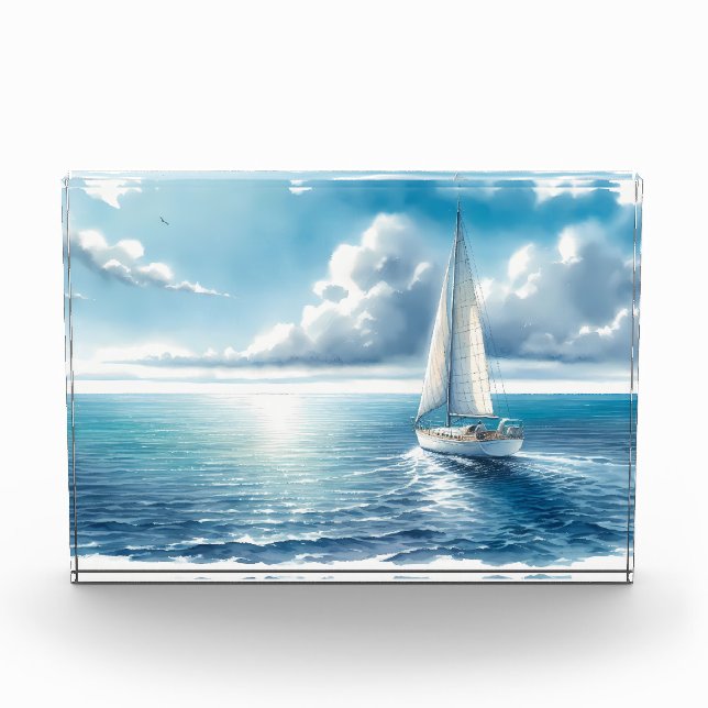 Bloc Photo Blue Horizon Solitary Sailboat (Devant)