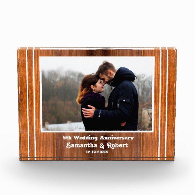 Bloc Photo Bois rustique 5e anniversaire Mariage Couple (Devant)