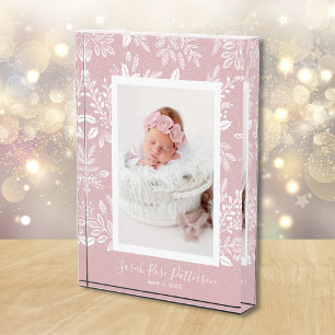 Bloc Photo Botaniques blanches sur rose 