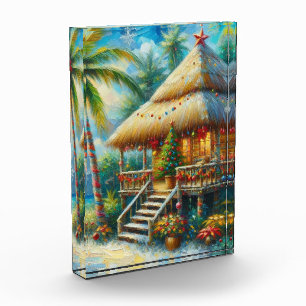 Bloc Photo Cabane Tropicale Noël Palm Tree Beach Lumières