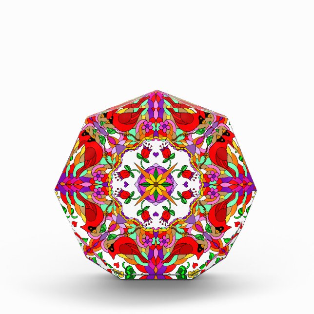 Bloc Photo Cardinal et fleurs Mandala (Devant)