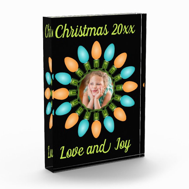 Bloc Photo Cercle des lumières de Noël en orange et bleu (Gauche)