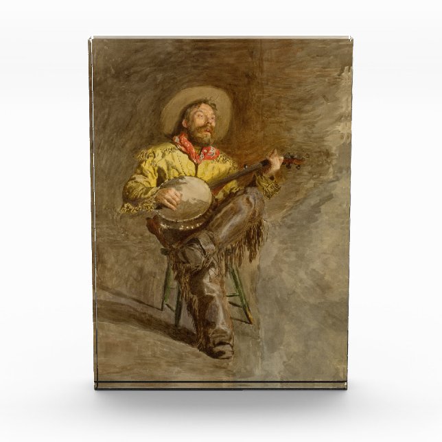 Bloc Photo Chanter Espagnol Cowboy à Banjo jouer à la chanson (Devant)
