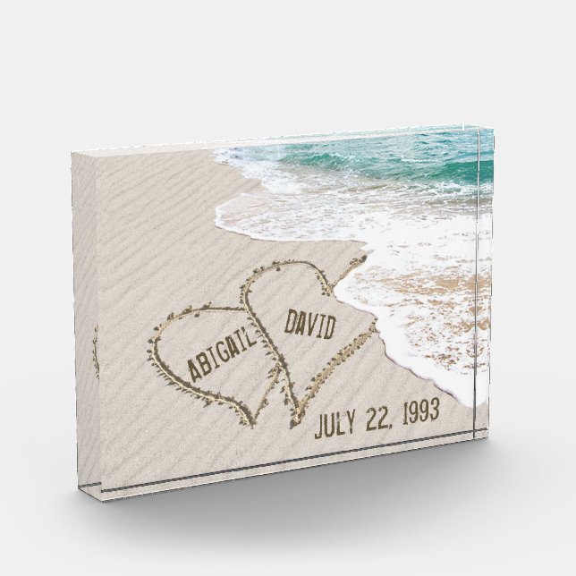 Bloc Photo Coeurs de plage mariages avec noms (Gauche)