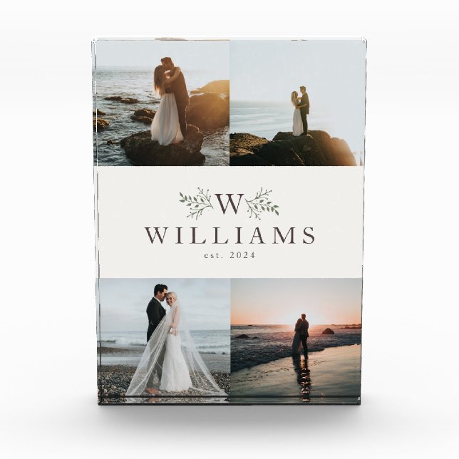 Bloc Photo Collage de mariage de jeunes mariés avec monogramm (Devant)