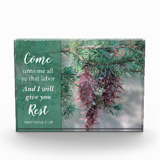 Bloc Photo Come Unto Me Scripture Pine Tree