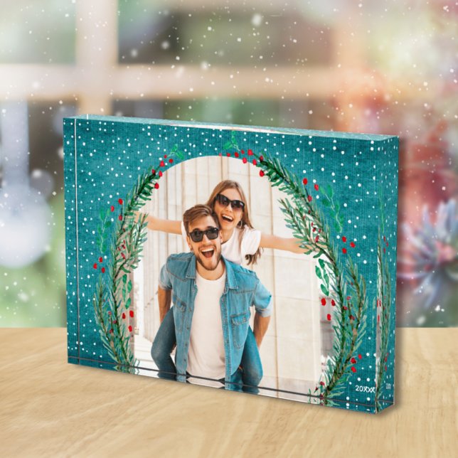 Bloc Photo Couronne à feuillage persistant pour Noël Turquois (Créateur téléchargé)