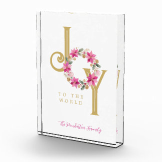 Bloc Photo Couronne de poinsettia rose Joy Gold pour les fête