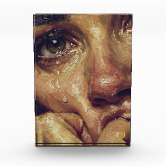 Bloc Photo Crying Portrait Oil Painting — Textured Emotional
