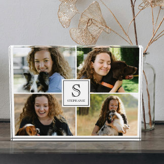 Bloc Photo Custom 4 Picture Collage with Monogram and Name