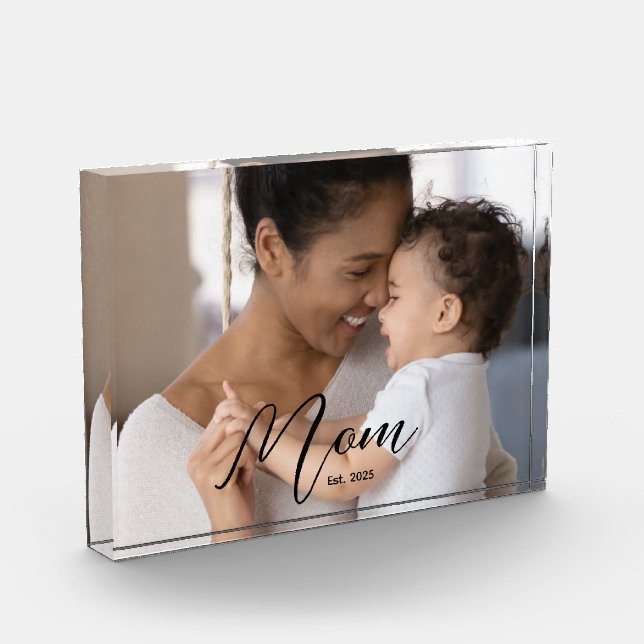 Bloc Photo Custom Mom Established Modern Script Photo (Gauche)