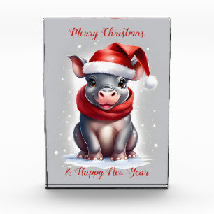 Bloc Photo Cute Sweet Hippopotamus Santa Hat Nouvel An