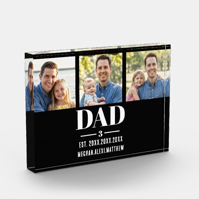Bloc Photo Dad Est. Year Name Number 3 Photo Acrylic Block (Gauche)