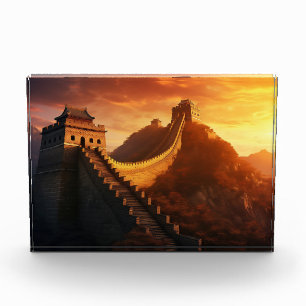 Bloc photo de la Grande Muraille de Chine coucher