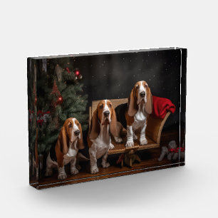 Bloc Photo Décor de Noël Basset Hound Snowy Sleigh