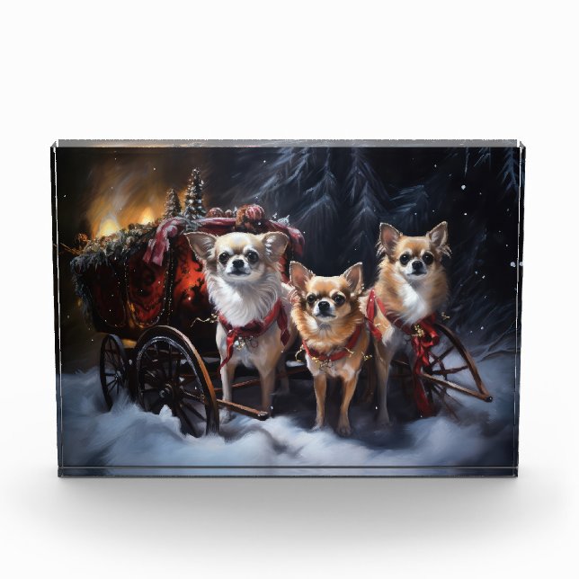 Bloc Photo Décor de Noël Chihuahua Snowy Sleigh (Devant)