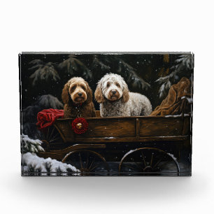 Bloc Photo Décor de Noël Cockapoo Snowy Sleigh