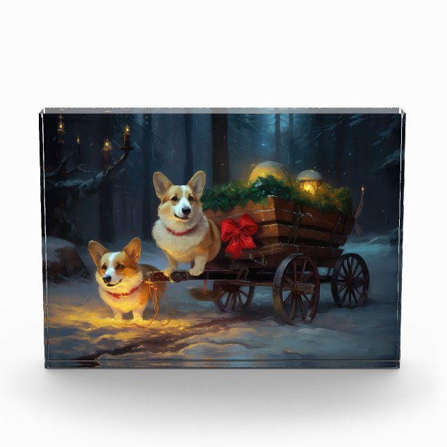 Bloc Photo Décor de Noël Corgi Snowy Sleigh (Devant)