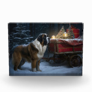 Bloc Photo Décor de Noël de traîneau enneigé Saint-Bernard