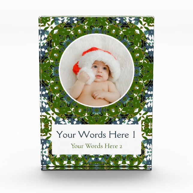 Bloc Photo Décor de Noël gris vert hiver personnalisé (Devant)