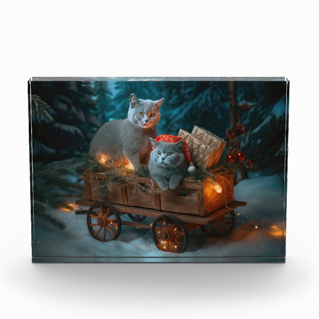 Bloc Photo Décor de Noël russe Blue Cat Snowy Sleigh (Devant)
