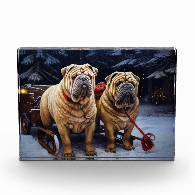 Bloc Photo Décor de Noël Shar Pei Snowy Sleigh (Devant)