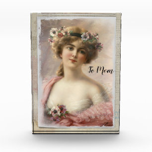 Bloc Photo Distressed Victorian Woman w/Flowers on Watercolor