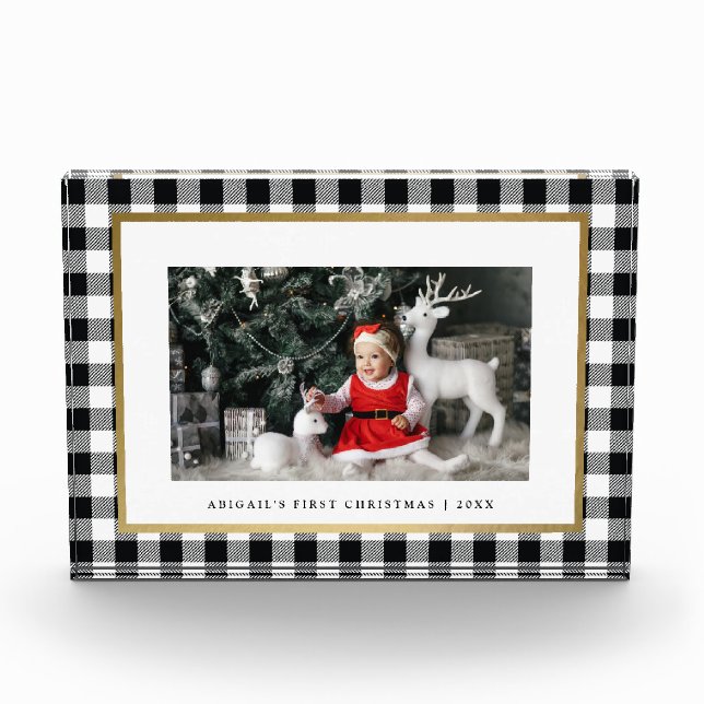 Bloc Photo Élégant Buffle Blanc Plaid Fête Personnalisée (Devant)