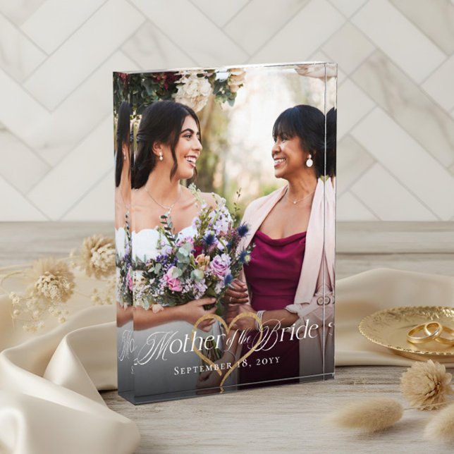 Bloc Photo Elégant coeur d'or mère de la mariée Keepsaké (Elegant Gold Heart Mother of the Bride Keepsake Photo Block)