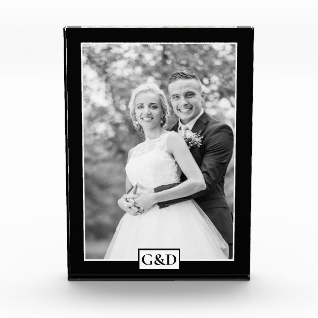 Bloc Photo Elégant mariage de bordure noire et initiales (Devant)