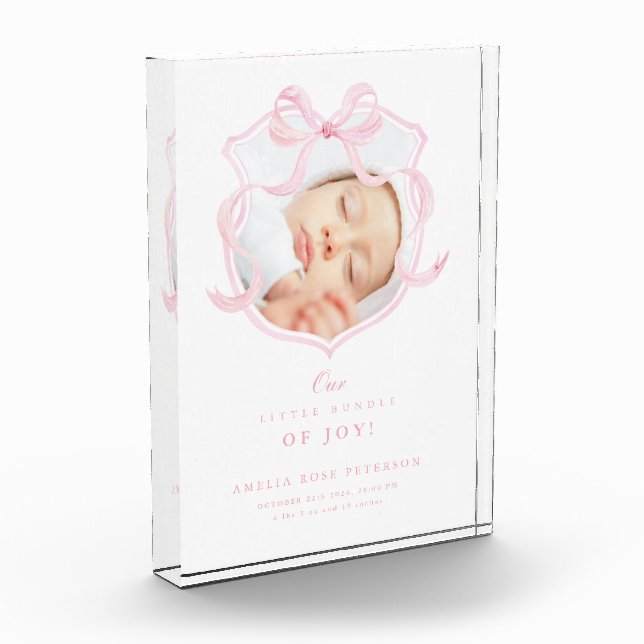Bloc Photo Élégant Pink Bow Photo Baby Girl Acrylique Bloc (Gauche)