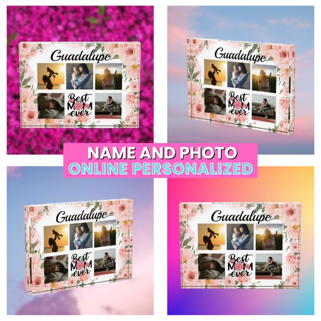 Bloc Photo Élégant rose Floral Keepsaké moderne (Elegant Pink Floral Modern Keepsake Photo Block
)