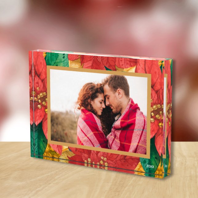 Bloc Photo Élégante Poinsettias de Noël Personnalisé (Créateur téléchargé)