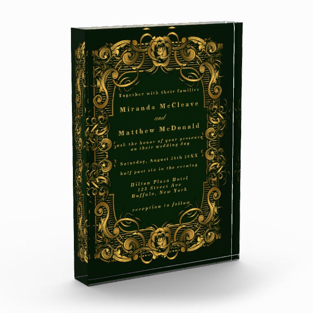 Bloc Photo Emerald Gold Ornament Keepsaké Mariage Invitation (Gauche)