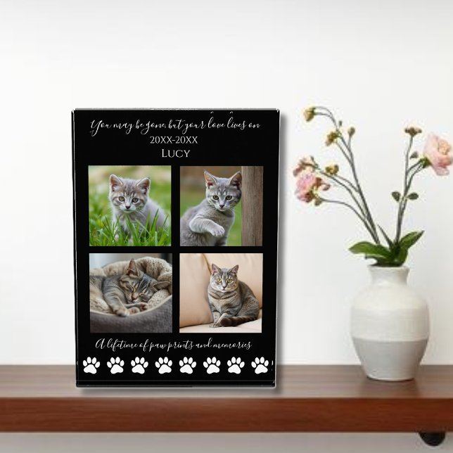Bloc Photo Empreintes de pattes et souvenirs - Mémorial perso (Paw Prints & Memories-Custom Pet-Cat Photo Block- black background)