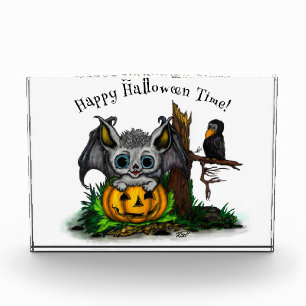 Bloc Photo En attente d'Halloween, Bat mignonne et Corbeau