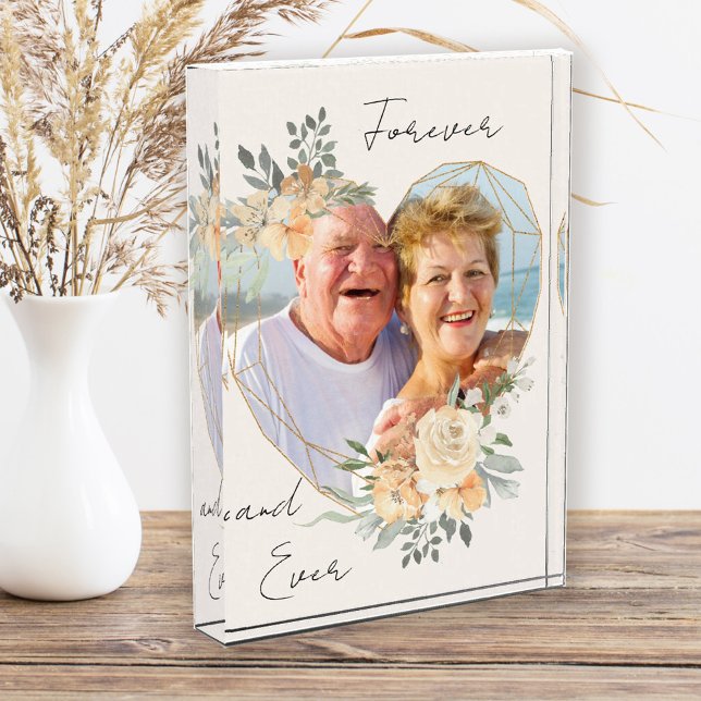 Bloc Photo Forever Gold Frame Floral Heart Formé (Créateur téléchargé)