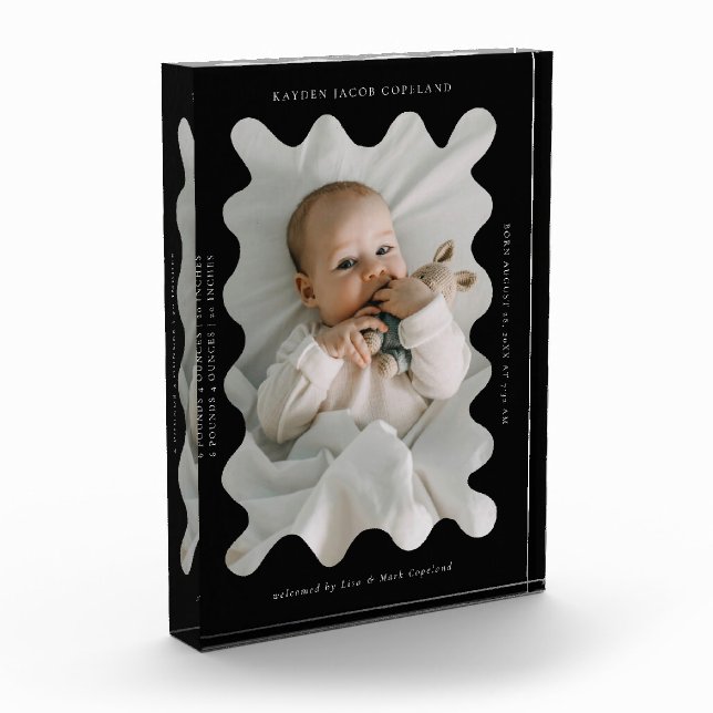 Bloc Photo Frame Wavy Quirky Nouveau-né Keepsaké Noir (Gauche)