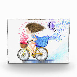 Bloc Photo Girl with Bike Photo Block Cadeau - Amour