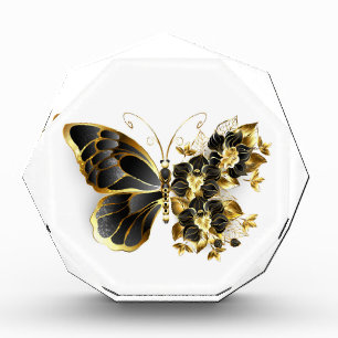 Bloc Photo Gold flower Butterfly with Black Orchid