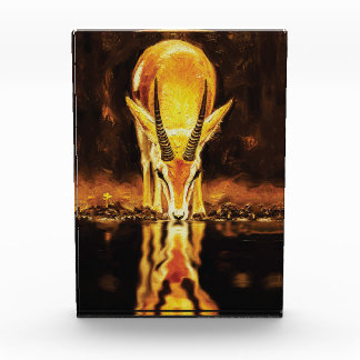 Bloc Photo Golden Gazelle Drinking Water – Textured Oil Paint