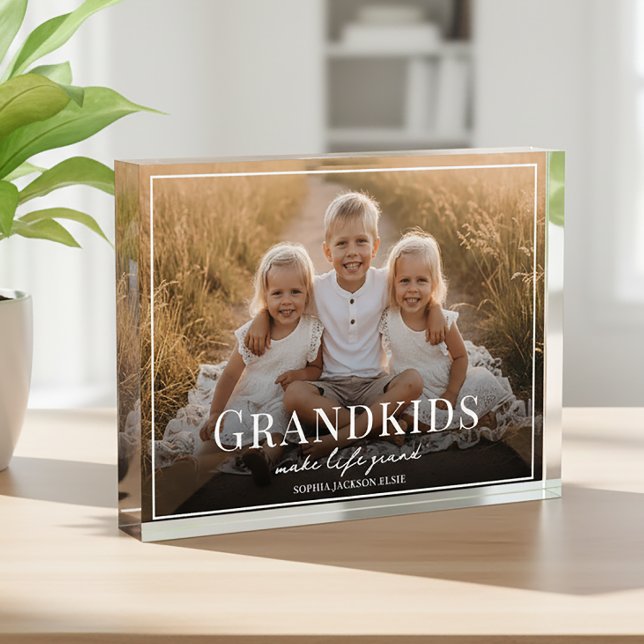 Bloc Photo Grandkids Make Life Grand Grandparent Gift Photo (Créateur téléchargé)