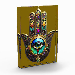 Bloc Photo Hamsa Brun Coloré Troisième Oeil Arc-en-ciel