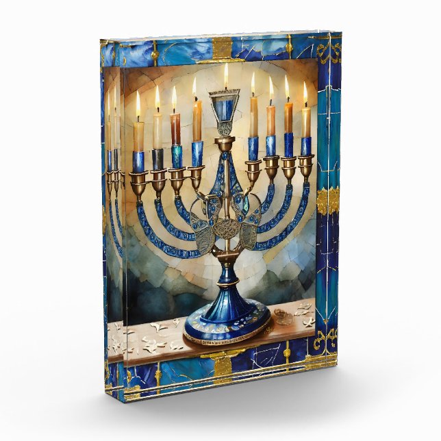 Bloc Photo Hanoukka bleue Menorah (Gauche)