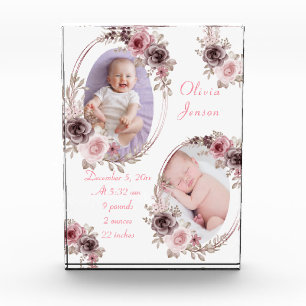 Bloc Photo Jolie photo de bébé fille à l'aquarelle rose et or