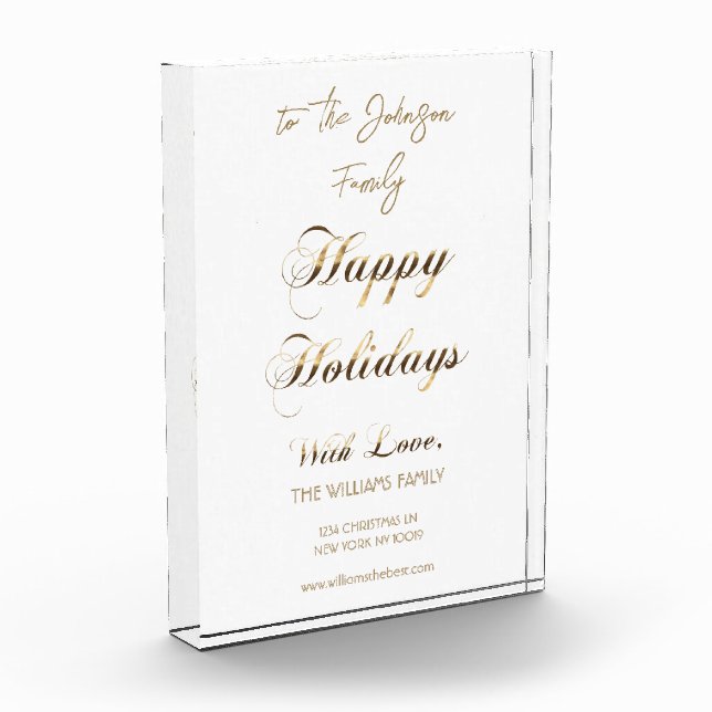 Bloc Photo Joyeux Vacances Faux Gold Script unique Noël (Gauche)