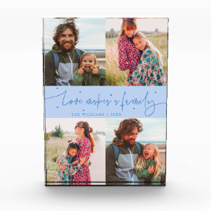 Bloc Photo L'amour fait une famille Moderne Écriture Bleu Gla
